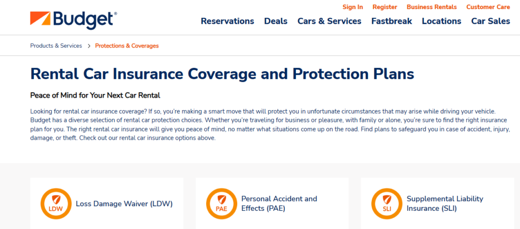 Budget Insurance coverage screenshot