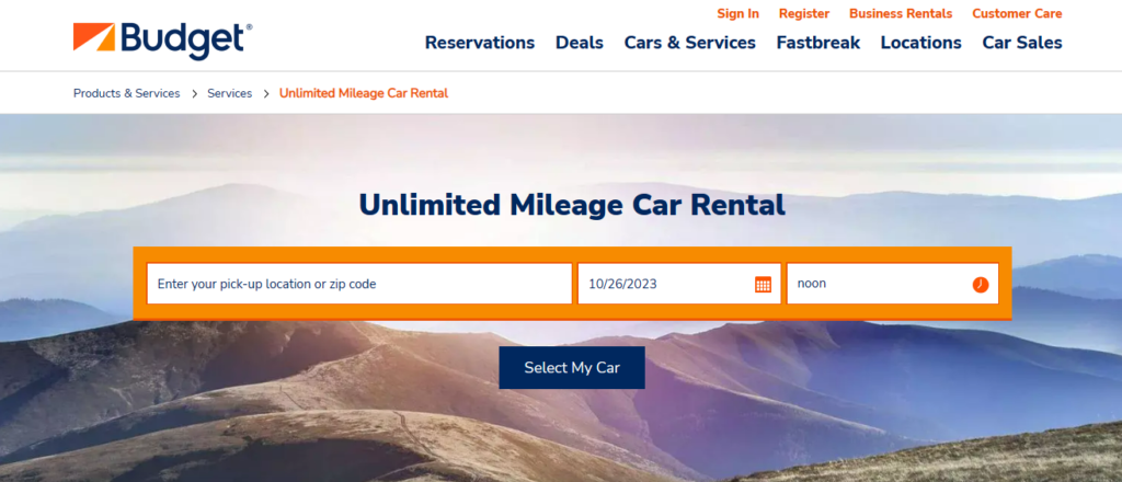 Unlimited mileage offer on Budget Car Rental