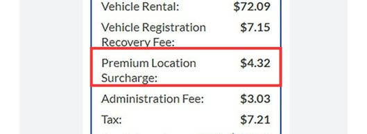What the premium location surcharge looks like on an avis bill