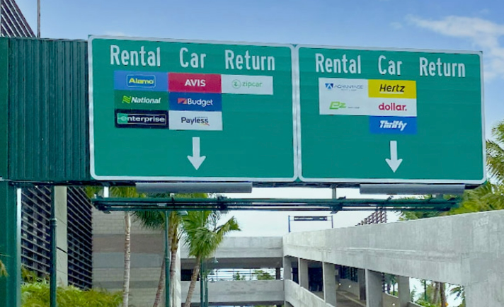 Rental car return sign